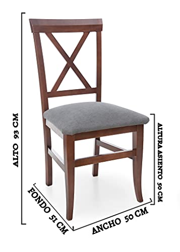 Eco Silla y Descanso, Set 2 sillas Modelo 24, Cocina, Salon, Comedor, Estructura Haya Maciza, Pintada Color Nogal. Alto 93 CTM x Fondo 51 CTM x Ancho 50 CTM, Altura de Asiento 50 CTM. Color Gris.