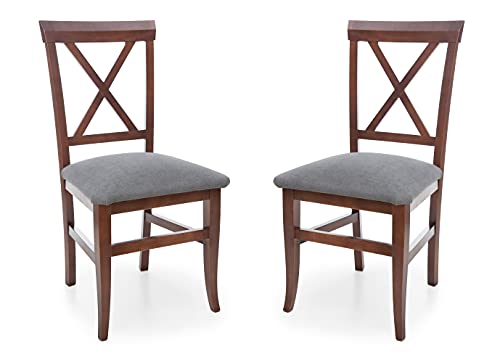 Eco Silla y Descanso, Set 2 sillas Modelo 24, Cocina, Salon, Comedor, Estructura Haya Maciza, Pintada Color Nogal. Alto 93 CTM x Fondo 51 CTM x Ancho 50 CTM, Altura de Asiento 50 CTM. Color Gris.
