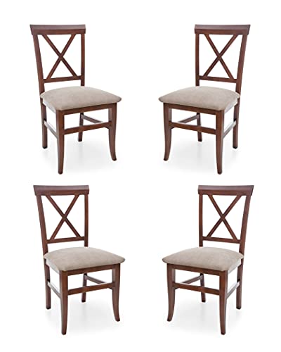 Eco Silla y Descanso, Set 4 sillas Modelo 24, Cocina, Salon, Comedor, Estructura Haya Maciza, Pintada Color Nogal. Alto 93 CTM x Fondo 51 CTM x Ancho 50 CTM, Altura Asiento 50 CTM. Color beig