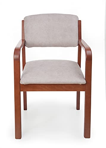 Eco Silla y Descanso, Silla Sillon Modelo Priego, con Brazos de Madera (Alto 88 ctms x Fondo 60 ctms x Ancho 54 ctms), Comedor y salita, Pintado Color Cerezo, tapizado beig.