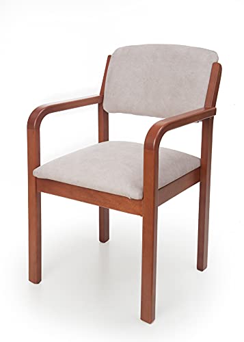 Eco Silla y Descanso, Silla Sillon Modelo Priego, con Brazos de Madera (Alto 88 ctms x Fondo 60 ctms x Ancho 54 ctms), Comedor y salita, Pintado Color Cerezo, tapizado beig.
