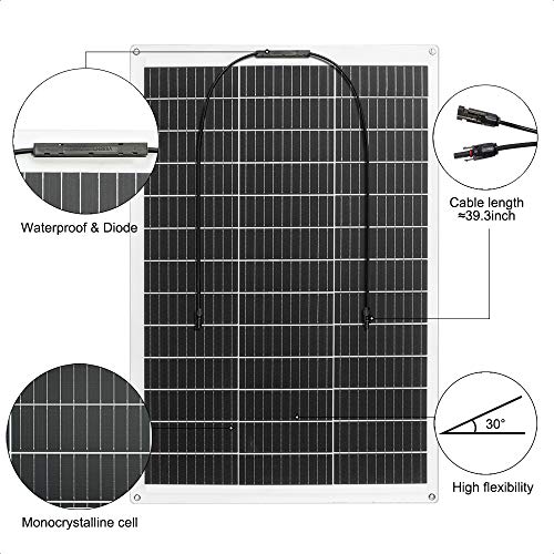 ECO-WORTHY Paquete de 2 Paneles Solares Flexibles 130W 12V Módulo Monocristalino para Cargar Batería de 12V / Coche/Barco/Caravana