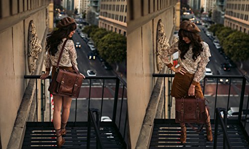 ECOSUSI Bolso de Maletín de Cuero PU para Mujer Bolso de Hombro Bolso de Mensajero para Computadora Portátil Vintage para Mujer Bolso de Trabajo de 14.7 Pulgadas Marrón