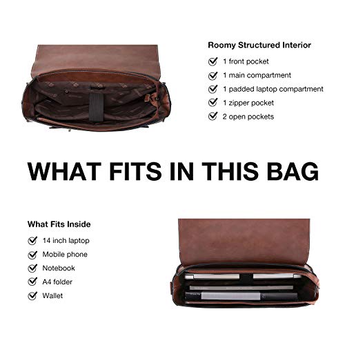 ECOSUSI Bolso de Maletín de Cuero PU para Mujer Bolso de Hombro Bolso de Mensajero para Computadora Portátil Vintage para Mujer Bolso de Trabajo de 14.7 Pulgadas Marrón