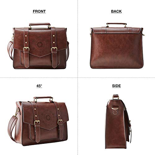 ECOSUSI Bolso de Maletín de Cuero PU para Mujer Bolso de Hombro Bolso de Mensajero para Computadora Portátil Vintage para Mujer Bolso de Trabajo de 14.7 Pulgadas Marrón