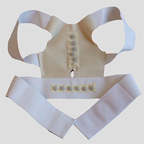 ECYC Corrector MagnéTico Ajustable De La Postura del Apoyo Posterior ToráCico De para El Alivio del Dolor De La Parte Superior De La Espalda del Hombro del Cuello, Blanco, L