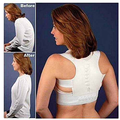 ECYC Corrector MagnéTico Ajustable De La Postura del Apoyo Posterior ToráCico De para El Alivio del Dolor De La Parte Superior De La Espalda del Hombro del Cuello, Blanco, L