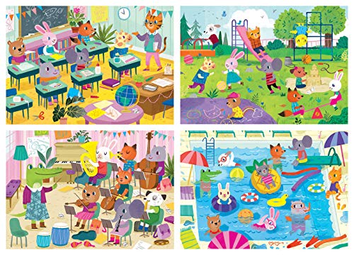 Educa 18904 4 en 1 Un Día en la Escuela. Puzzles Progresivos Infantiles. 20, 40, 60 y 80 Piezas. +4 años. Ref, Multicolor