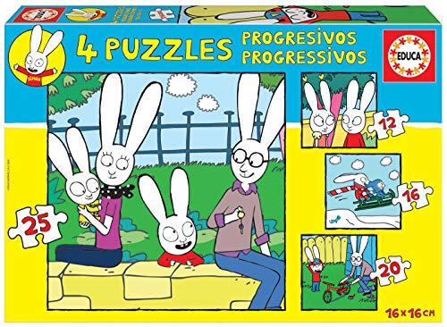 Educa Lapin Simón el Conejo. Set de 4 Puzzles Progresivos Infantiles. 12, 16, 20 y 25 Piezas. +3 años. Ref. 18889, Multicolor