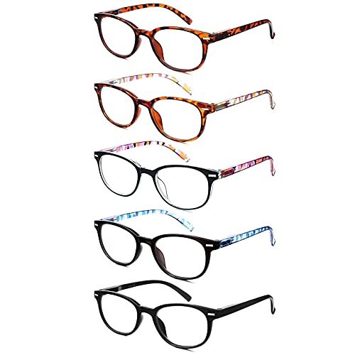 EFE Gafas de Lectura Presbicia Valor Pack 5 Hombre Mujer Unisex con Diseño de Patrón de Templo de Moda Buena Vision Anti Luz Azul Calidad Bisagras de Resorte Lectores 1.75