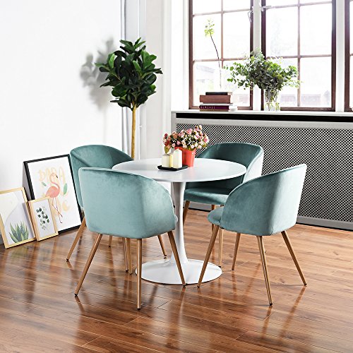 EGGREE Sillas de Comedor de Terciopelo Silla de Salón Estilo Nórdico, Sillas Acolchada con Patas de Metal y Tela de Terciopelo - Verde