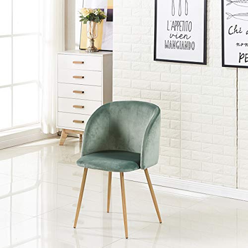 EGGREE Sillas de Comedor de Terciopelo Silla de Salón Estilo Nórdico, Sillas Acolchada con Patas de Metal y Tela de Terciopelo - Verde