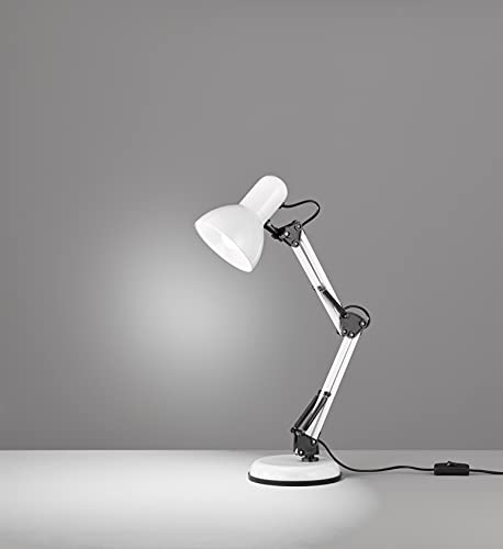 EGLO Lámpara de mesa Colinezza, 1 lámpara de escritorio flexible ajustable, lámpara de mesa industrial moderna, lámpara de oficina de metal en blanco y negro, lámpara con interruptor, casquillo E14