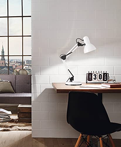EGLO Lámpara de mesa Colinezza, 1 lámpara de escritorio flexible ajustable, lámpara de mesa industrial moderna, lámpara de oficina de metal en blanco y negro, lámpara con interruptor, casquillo E14