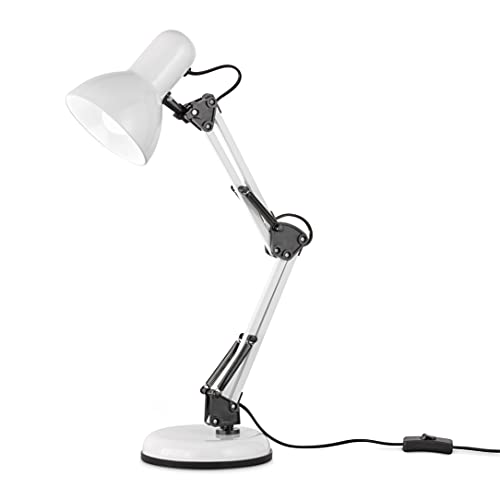 EGLO Lámpara de mesa Colinezza, 1 lámpara de escritorio flexible ajustable, lámpara de mesa industrial moderna, lámpara de oficina de metal en blanco y negro, lámpara con interruptor, casquillo E14