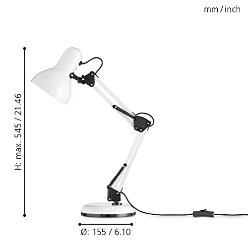 EGLO Lámpara de mesa Colinezza, 1 lámpara de escritorio flexible ajustable, lámpara de mesa industrial moderna, lámpara de oficina de metal en blanco y negro, lámpara con interruptor, casquillo E14