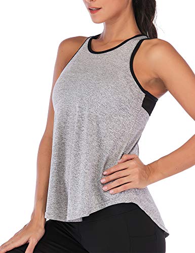 Ekouaer Camiseta deportiva de tirantes para mujer con espalda cruzada, para yoga, fitness, deporte, gris claro, L