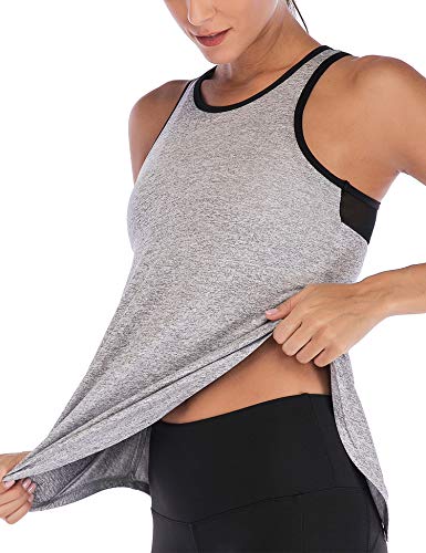 Ekouaer Camiseta deportiva de tirantes para mujer con espalda cruzada, para yoga, fitness, deporte, gris claro, L