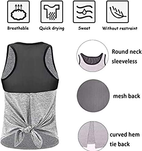 Ekouaer Camiseta deportiva de tirantes para mujer con espalda cruzada, para yoga, fitness, deporte, gris claro, L
