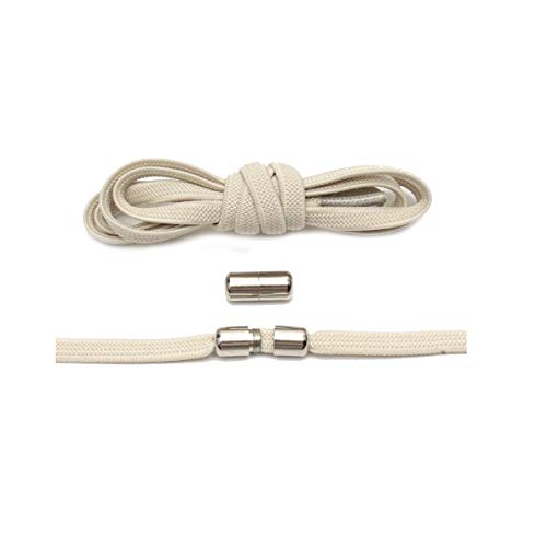 El cordón elástico Plano 1Pair Bloqueo Cordones de los Zapatos Unisex de Las Zapatillas de Deporte Lacess, Beige, 100cm
