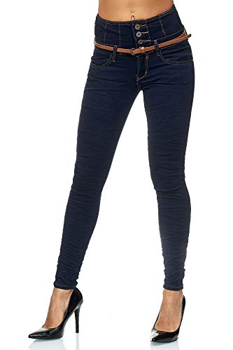 elara Vaqueros Mujer Cintura Alta Push Up con Cinturón Chunkyrayan Azul Oscuro 1577 Blue-44 (2XL)
