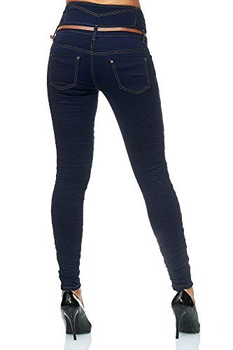 elara Vaqueros Mujer Cintura Alta Push Up con Cinturón Chunkyrayan Azul Oscuro 1577 Blue-44 (2XL)