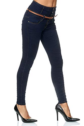elara Vaqueros Mujer Cintura Alta Push Up con Cinturón Chunkyrayan Azul Oscuro 1577 Blue-44 (2XL)