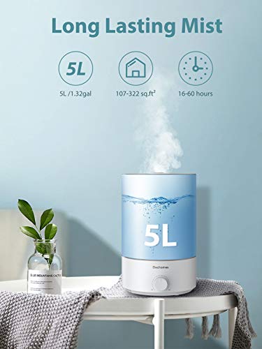 Elechomes 5L Humidificador Ultrasónico & Difusor de Aceite Esencia, llenado Superior, para Dormitorio, Habitación de Bebé Silencioso, Boquilla 360°, Apagado Automático, Temporizador, ES5001