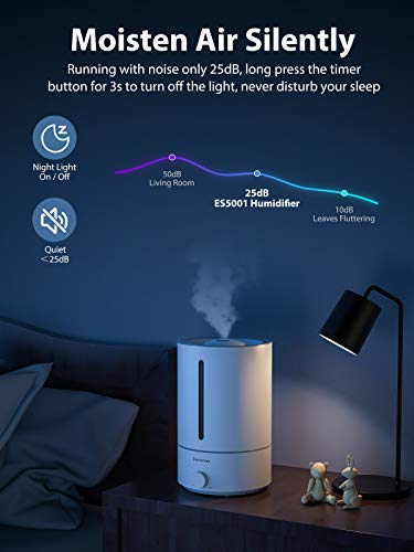 Elechomes 5L Humidificador Ultrasónico & Difusor de Aceite Esencia, llenado Superior, para Dormitorio, Habitación de Bebé Silencioso, Boquilla 360°, Apagado Automático, Temporizador, ES5001