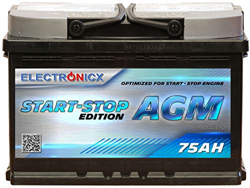 Electronix Bateria AGM 75ah de Gel 12v 750A Bateria de Arranque Solar para Coches START STOP EDITION Caravanas Barcos Camper Car Battery ciclo profundo ideal para Interior Resistente a Vibraciones