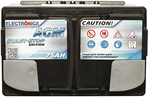 Electronix Bateria AGM 75ah de Gel 12v 750A Bateria de Arranque Solar para Coches START STOP EDITION Caravanas Barcos Camper Car Battery ciclo profundo ideal para Interior Resistente a Vibraciones