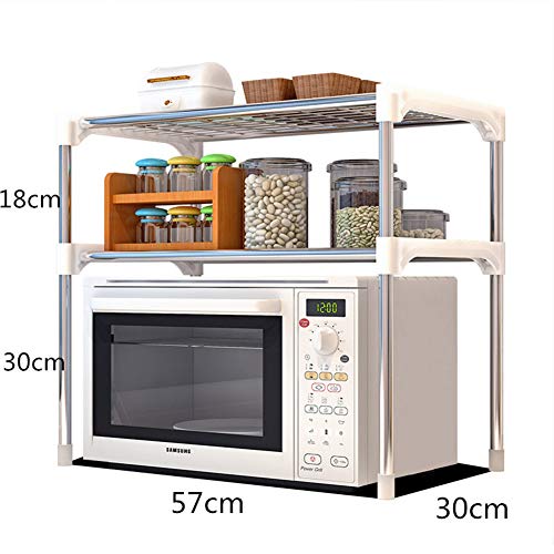 elegantstunning Estante de horno de microondas de acero inoxidable Estante 2 capas para baño Cocina Horno de microondas Organizador de almacenamiento Gabinete blanco 57 x30x48cm