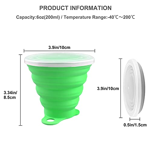 Elezenioc silicona vasos plegables, 2 pcs taza plegable silicona Vaso con Tapa sin BPA Portátil y Reutilizable Taza de taza camping