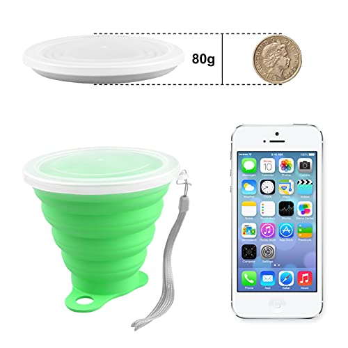 Elezenioc silicona vasos plegables, 2 pcs taza plegable silicona Vaso con Tapa sin BPA Portátil y Reutilizable Taza de taza camping