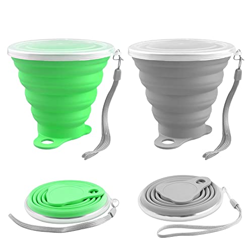 Elezenioc silicona vasos plegables, 2 pcs taza plegable silicona Vaso con Tapa sin BPA Portátil y Reutilizable Taza de taza camping