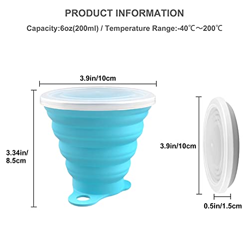 Elezenioc silicona vasos plegables, 2 pcs taza plegable silicona Vaso con Tapa sin BPA Portátil y Reutilizable Taza de taza camping