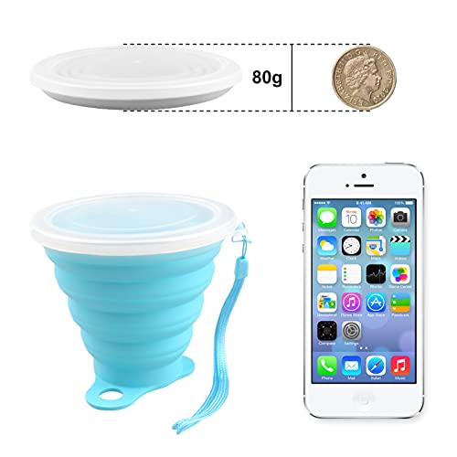 Elezenioc silicona vasos plegables, 2 pcs taza plegable silicona Vaso con Tapa sin BPA Portátil y Reutilizable Taza de taza camping