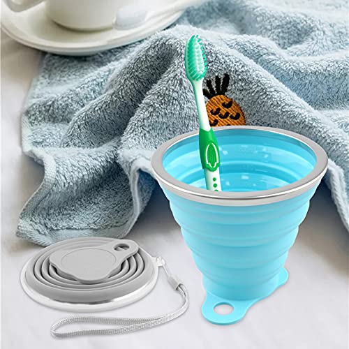 Elezenioc silicona vasos plegables, 2 pcs taza plegable silicona Vaso con Tapa sin BPA Portátil y Reutilizable Taza de taza camping
