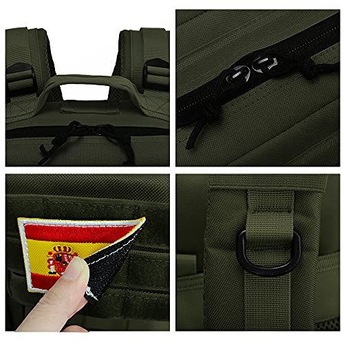 ELITEX Mochila 45L Táctica Militar Bandera España Impermeable Deportiva Caza Aire Libre Deportes Gimnasio Portatil (Verde)