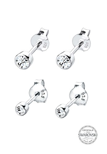 Elli Pendientes para damas set básico con cristales en plata esterlina de ley 925