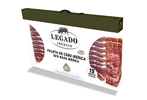 ElPozo Legado Ibérico Maletín De Paleta De Cebo Ibérica (50% Raza Ibérico), Cortado En Medias Lonchas Con Separador, 15 Sobres De 65G, 975g Total, Paleta Ibérica, 65 Gramo