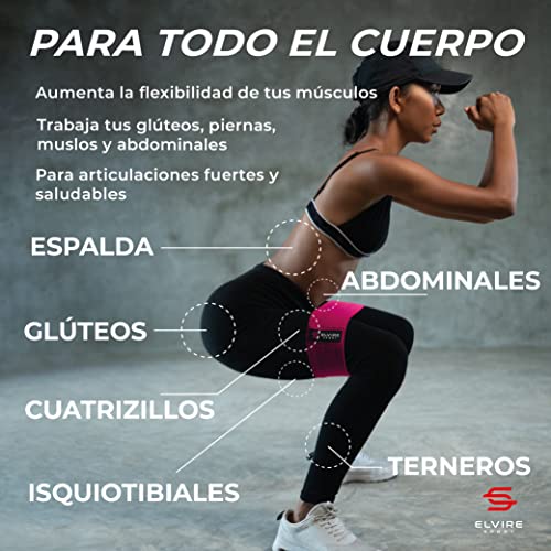 ELVIRE SPORT Bandas Elasticas Musculacion Mujer y Hombre (Set de 3) | Cintas Elasticas Fitness de Tela | Ligas para Ejercicios Gomas Yoga, Pilates, Crossfit, Sentadillas, Fisioterapia