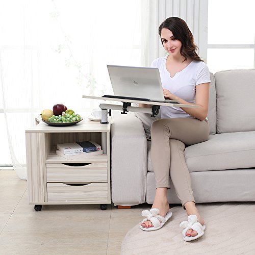 Emall Life Mesita de Noche Funcional Mesita de Noche de Madera Ajustable con cajones, Ruedas y Estante Abierto (Arce Blanco)