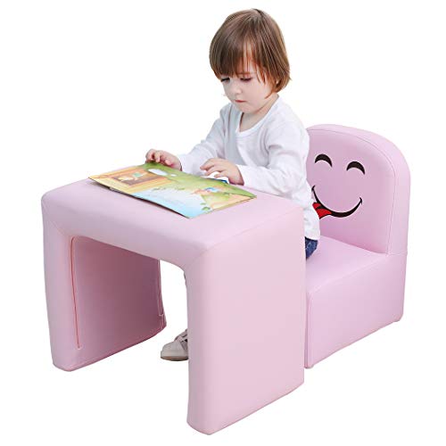Emall Life Sillón para niños Multifuncional, Silla y Mesa para niños/Taburete con una Sonrisa Divertida para niños y niñas(Rosa)