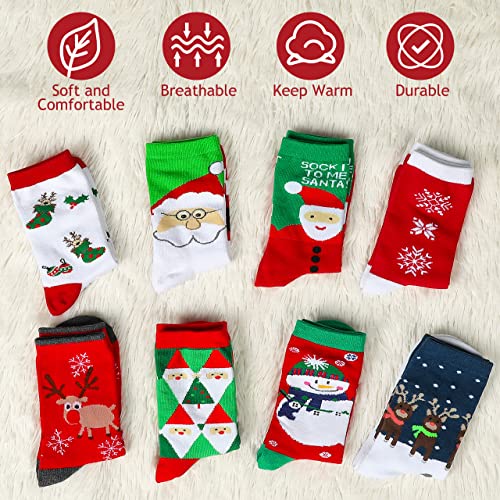 EmooqiSmartPoorer Calcetines Navideños, 8 Pares Calcetines de Algodón de Navidad Mujer Regalo Calcetines Térmicos de Navidad con Exquisita Caja de Regalo y Bolsa de Regalo