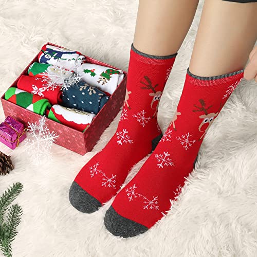 EmooqiSmartPoorer Calcetines Navideños, 8 Pares Calcetines de Algodón de Navidad Mujer Regalo Calcetines Térmicos de Navidad con Exquisita Caja de Regalo y Bolsa de Regalo