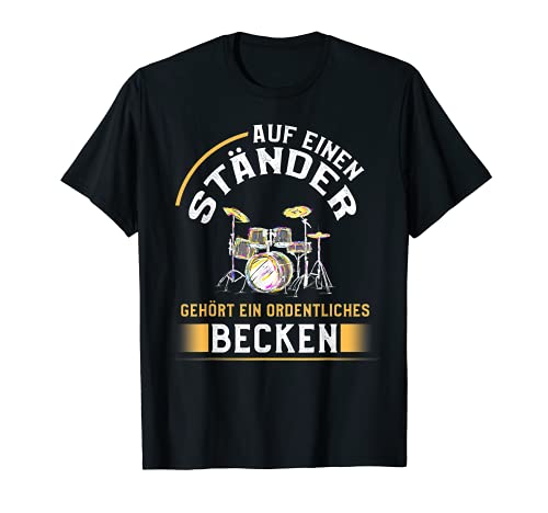 En un soporte se incluye una batería para platillos ordenados. Camiseta