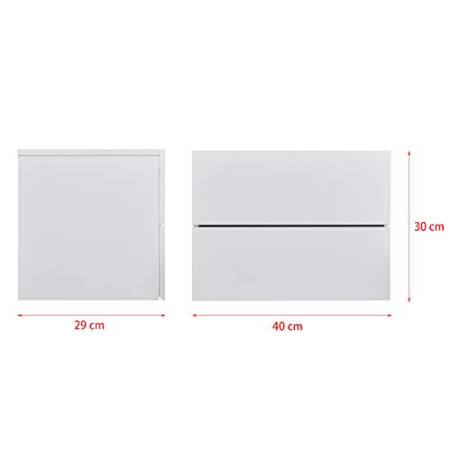 [en.casa] Estante con 2 cajones para Pared 40 x 29 x 30 cm Balda Flotante Mesita de Noche Armario para Pared Compartimentos Cajonera Blanco