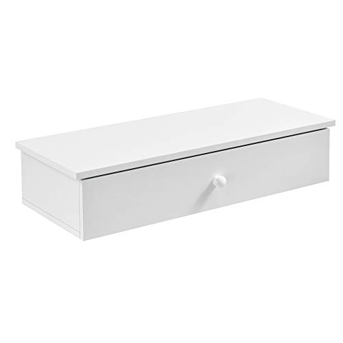 [en.casa] Estante de Pared con Compartimento 60 x 24 x 12,6cm Mesita de Noche de Pared con cajón para Almacenar Blanco