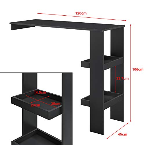 [en.casa] Mesa de Bar Sölvesborg Mesa de Bistro Elegante 120 x 45 x 106 cm Mesa Alta de Cocina con 2 Estantes Integrados Negro